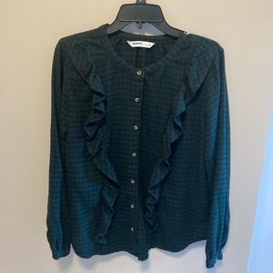 **NOT AVAILABLE!** Like New Dark Green Blouse with Black Grid Pattern Size M!